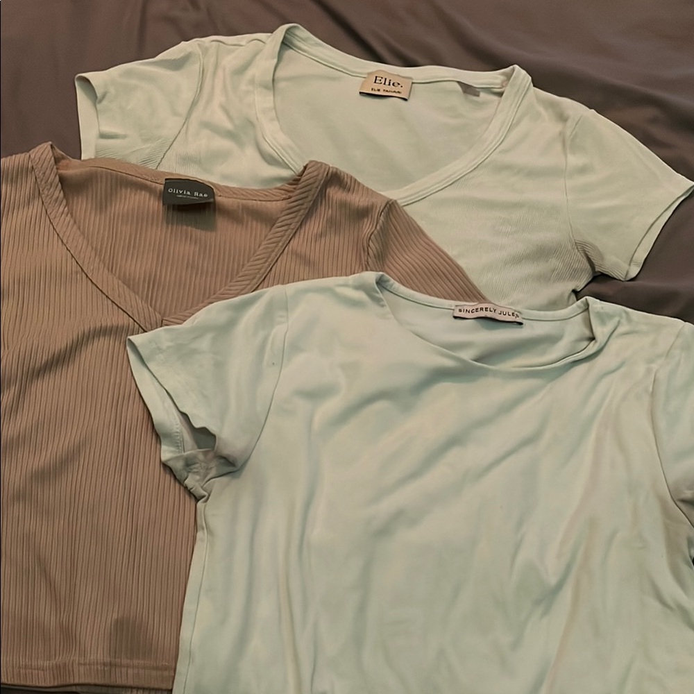 Elle Light Green Scoop Neck T-Shirt